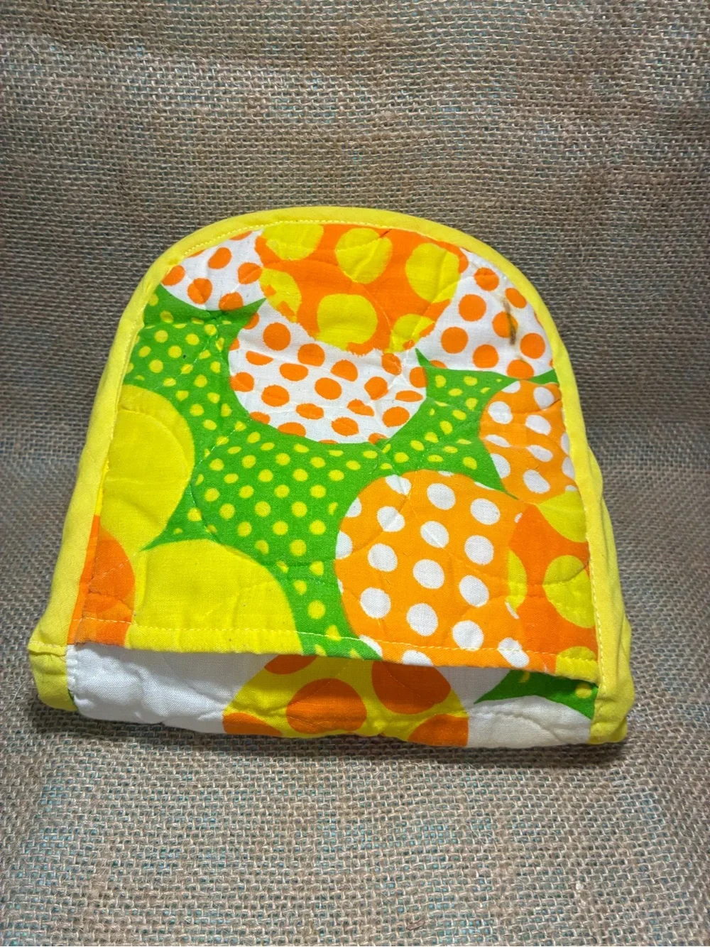 Handmade Bright Retro Flowers 2 hand pot holders - Yellow Orange Green